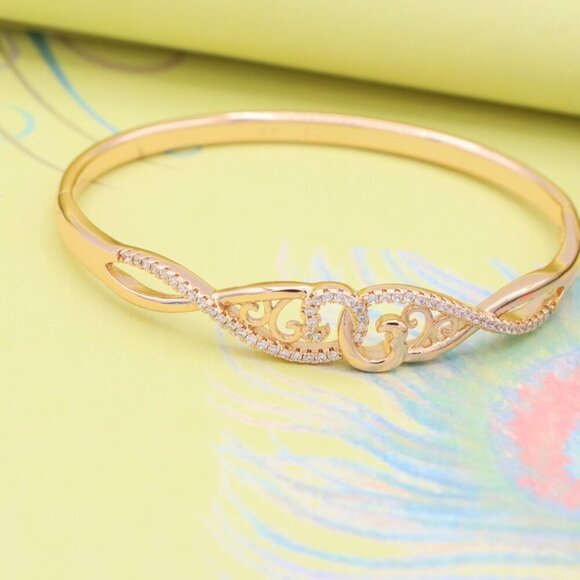 Rose Gold Plated Bangle with Curvy Heart Cutwork and Sparkling CZ, XPBL0424 - Picture 5 of 12